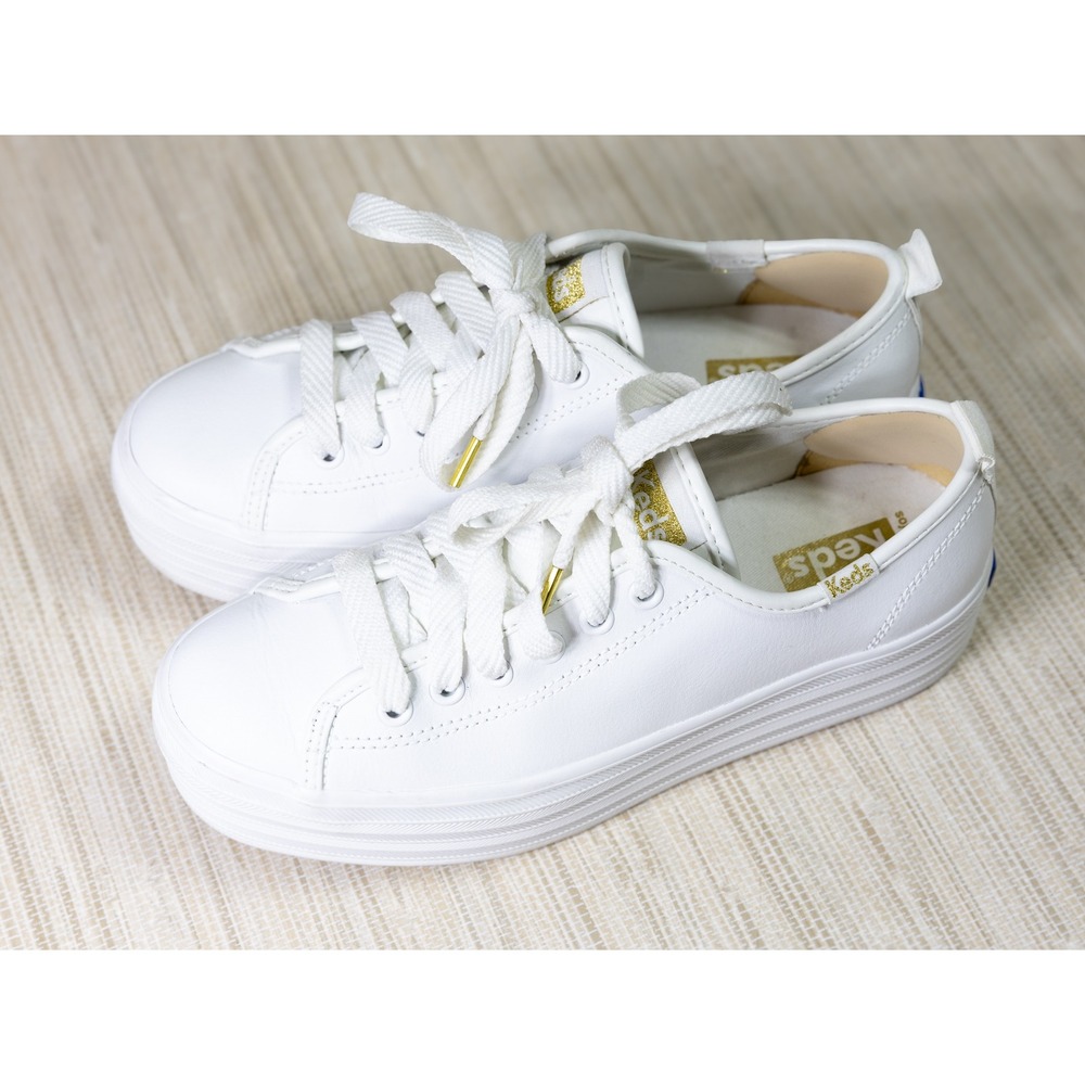 Keds Triple Up Leather Platform Sneakers Women's 5 White Gold